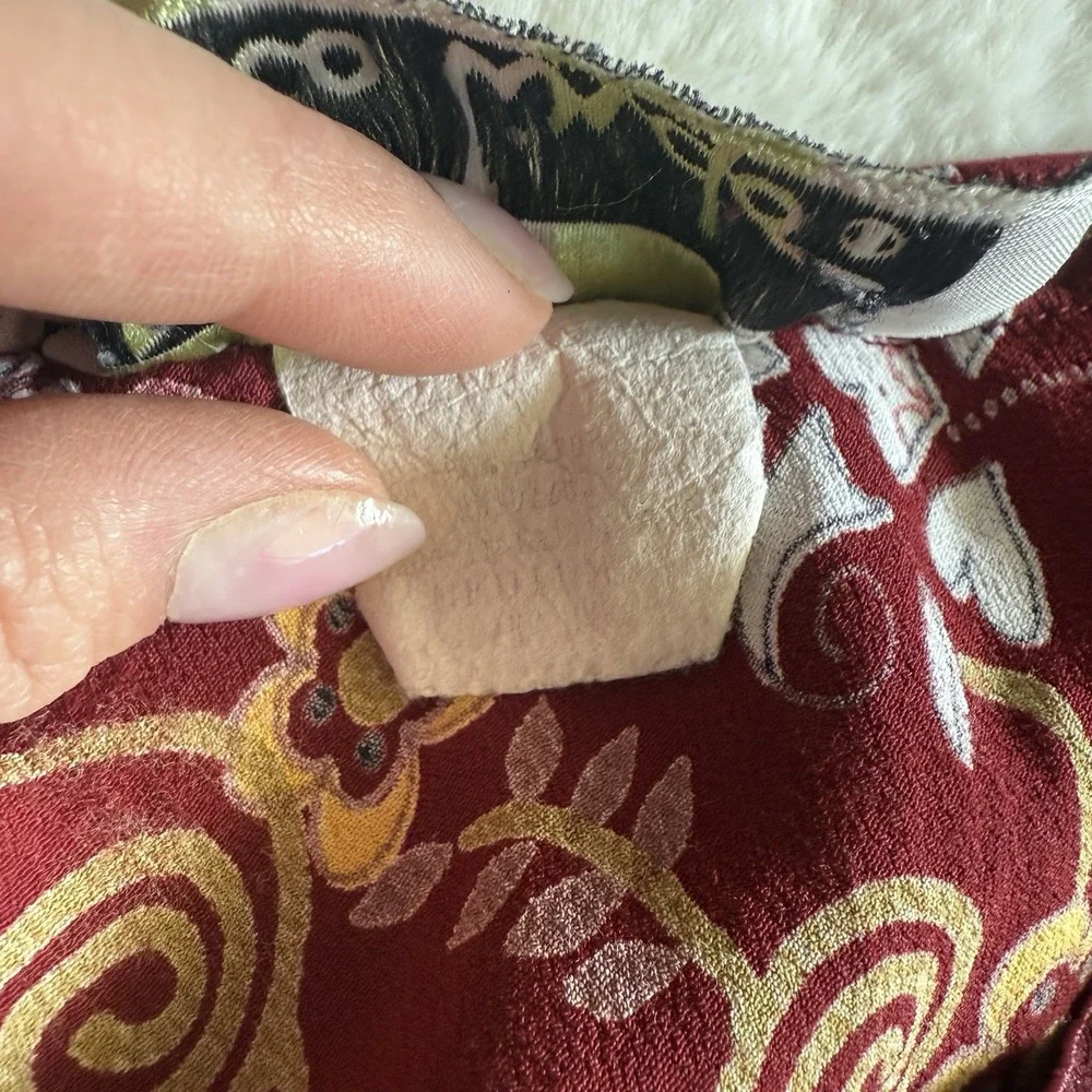 VTG Y2K Loco Lindo  Floral Midi Skirt Maroon Crepe A-Line Low Rise Flowy - Picture 4 of 7